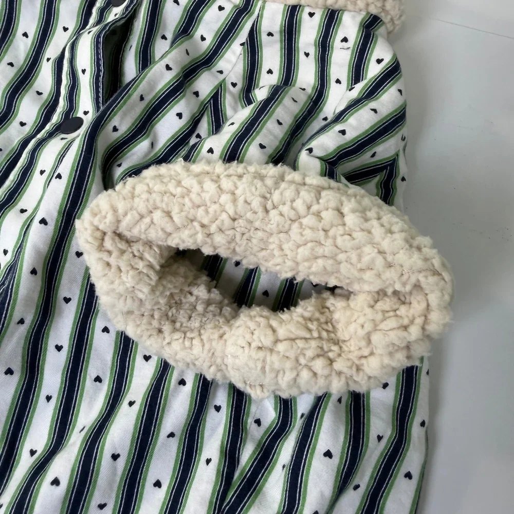 OFFLEASH by Aerie Puppy Flannel Shirt Green Striped Sherpa Collar Dog Coat Large